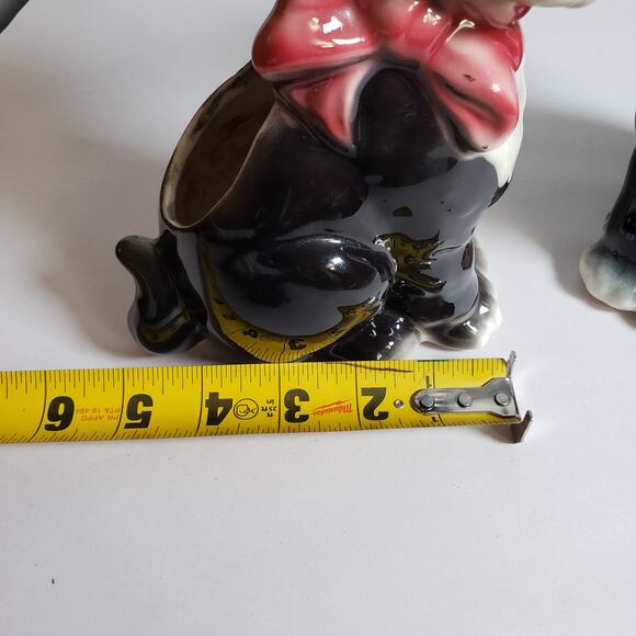 Vintage 50's Ceramic Figaro Cat Statues Figurines Black White Tuxedo Pink Bows - Picture 10 of 10